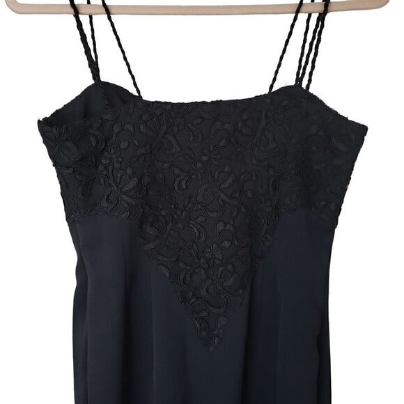 Vintage 90s Y2K Little Black Dress By Andrea Polizzi With Corded Lace Detail - Picture 4 of 8